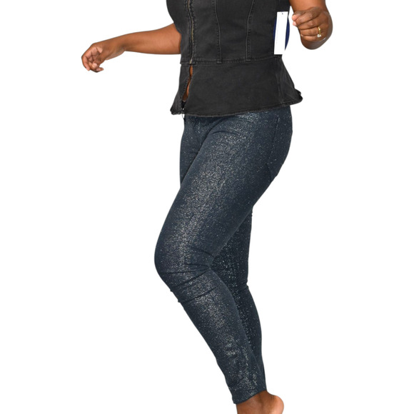 Mother Looker Jean Blue Denim Shimmer Glimmer Skinny Low Rise Stretch Sparkle 26 - Picture 2 of 14